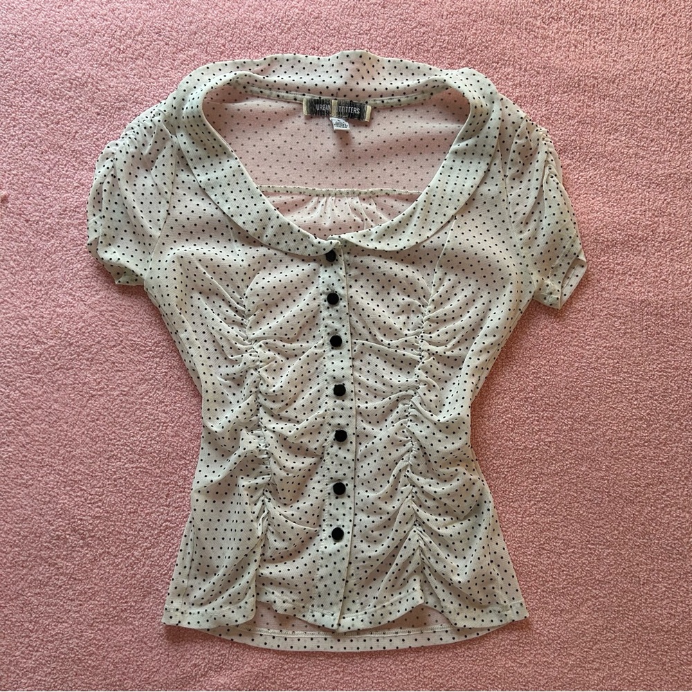 Urban Outfitters Black Polka Dot Ruched Blouse